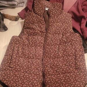 GAP Floral Brown Quilted Vest